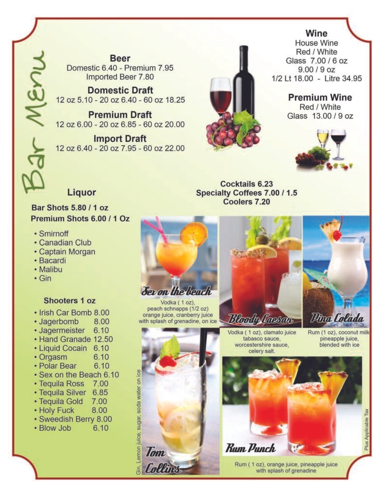 Menu | Harp And Crown Pub